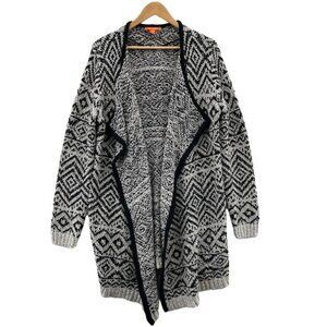 Joe Fresh Cardigan Sweater‎ Womens XL Black White Acrylic Polyester Drape Front
